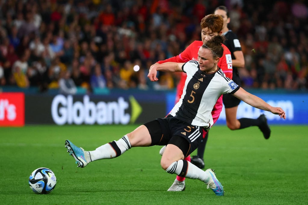 Germany’s defender Marina Hegering competes for the ball during the match against South Korea. Photo: AFP