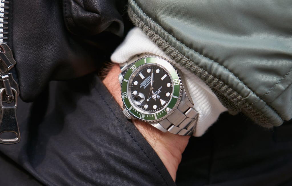 A green Rolex Submariner watch worn at Milan Fashion Week in February 2017. Photo: Shutterstock A green Rolex Submariner watch worn at Milan Fashion Week in February 2017. Photo: Shutterstock