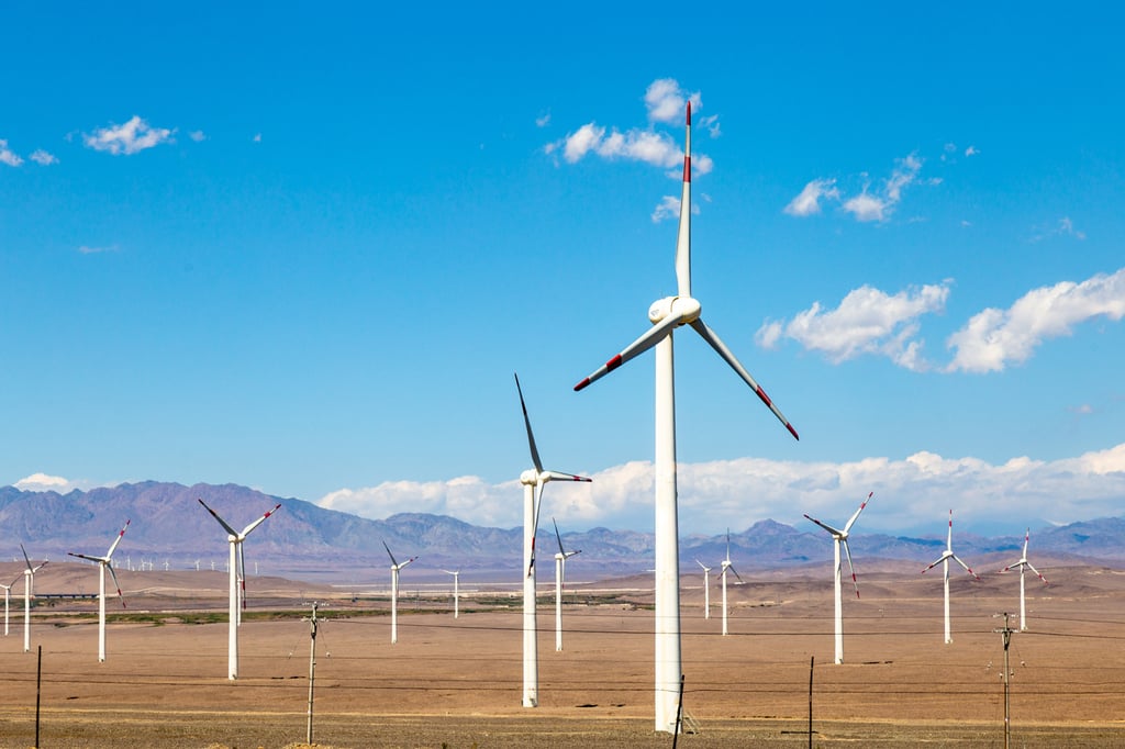 A wind farm in China’s Xinjiang province. Domestic experts cite Japan’s lack of space for solar and other renewable energy infrastructure as a reason for refocusing on nuclear power. Photo: Shutterstock