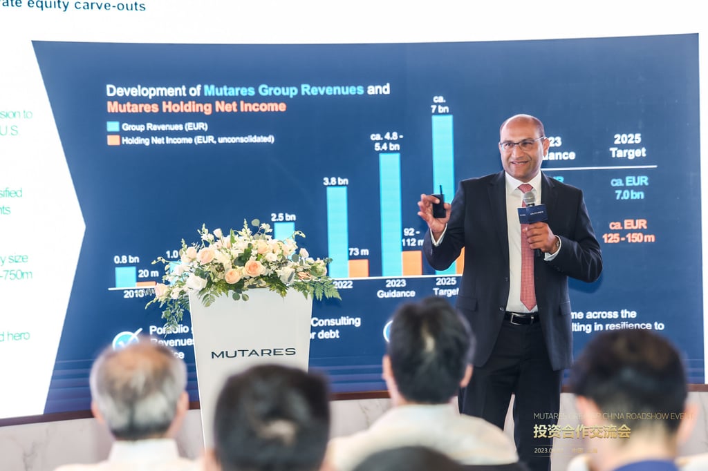 Robin Laik, CEO of German private equity group Mutares, addresses an investor conference on August 1, 2023. Photo: Handout Robin Laik, CEO of German private equity group Mutares, addresses an investor conference on August 1, 2023. Photo: Handout