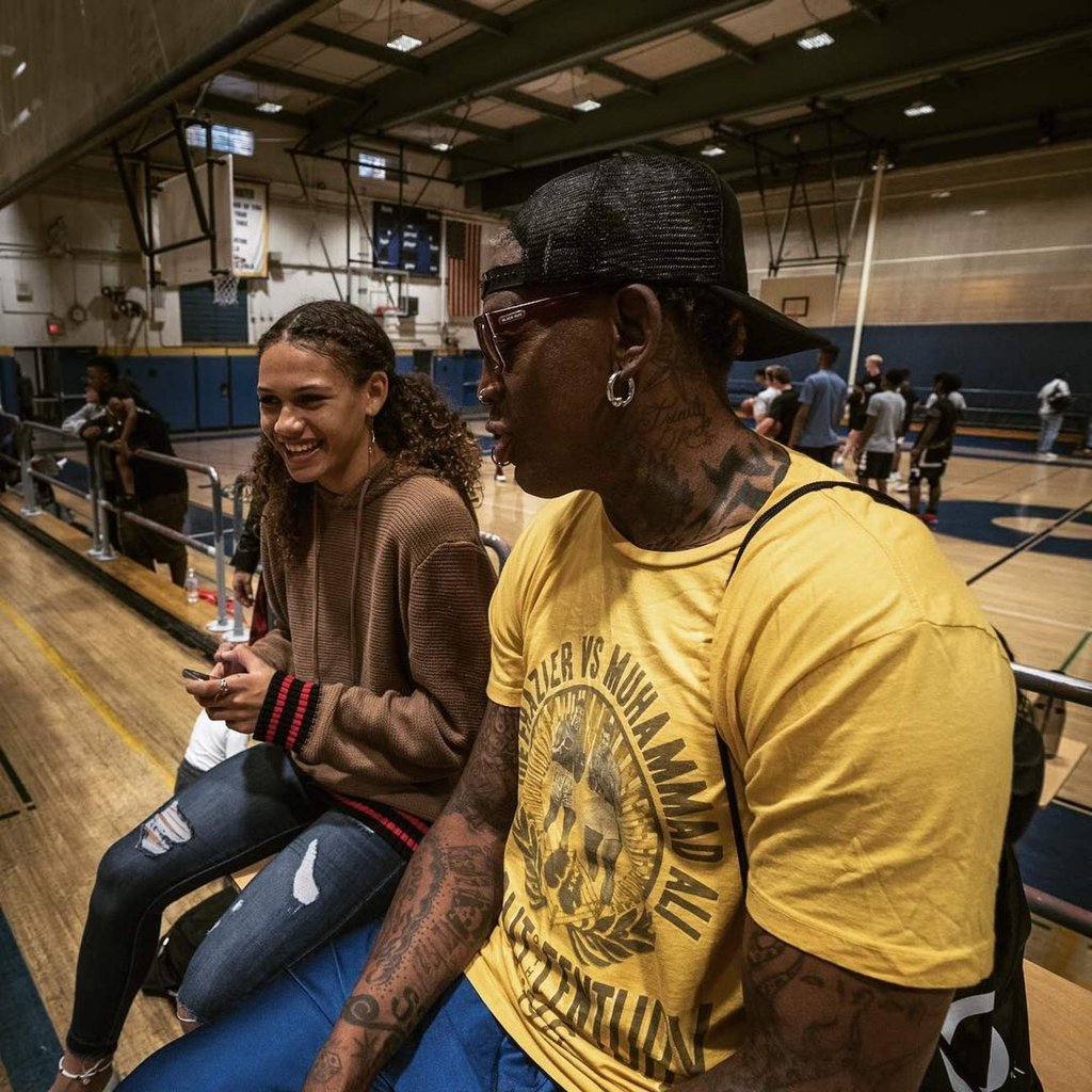 Trinity with her dad Dennis Rodman in March 2018. Photo: @trinity_rodman/Instagram Trinity with her dad Dennis Rodman in March 2018. Photo: @trinity_rodman/Instagram
