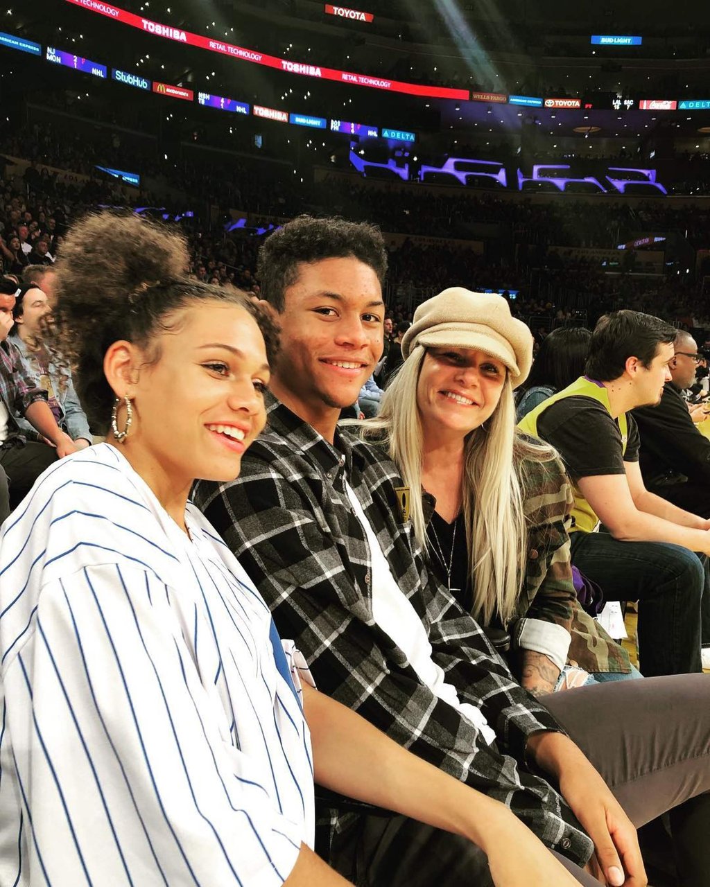 Trinity and DJ Rodman with their mum Michelle Moyer in May 2018. Photo: @trinity_rodman/Instagram Trinity and DJ Rodman with their mum Michelle Moyer in May 2018. Photo: @trinity_rodman/Instagram