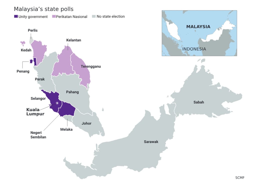 Six Malaysian states head to the polls on Saturday. Tap to enlarge. Graphic: SCMP Six Malaysian states head to the polls on Saturday. Tap to enlarge. Graphic: SCMP
