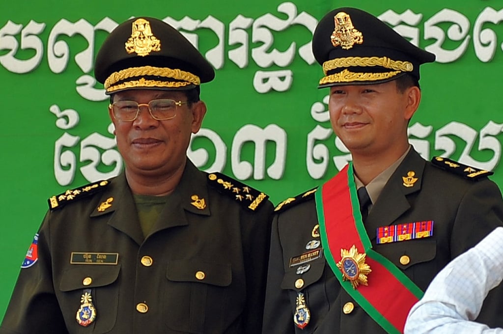 Cambodia’s Hun Sen (left) and son Hun Manet in 2009. When Hun Manet’s leadership begins later this month, his new government is likely to include the children of several veteran officials. Photo: AFP