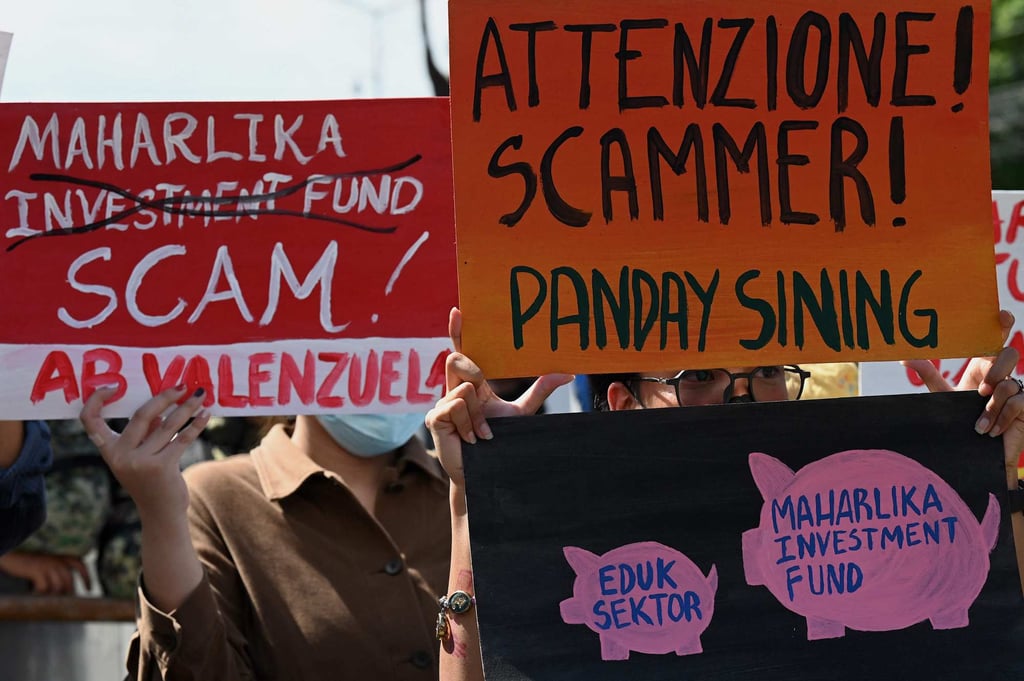 A protest against the passing into law of a bill creating the Maharlika Investment Fund held in Manila last month. Photo: AFP A protest against the passing into law of a bill creating the Maharlika Investment Fund held in Manila last month. Photo: AFP