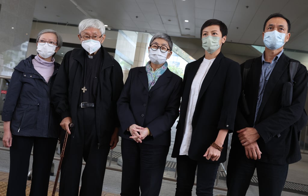 (From left) Cyd Ho, Cardinal Joseph Zen, Margaret Ng, Denise Ho and Hui Po-keung were part of the now-disbanded 612 Humanitarian Relief Fund. Photo: Edmond So