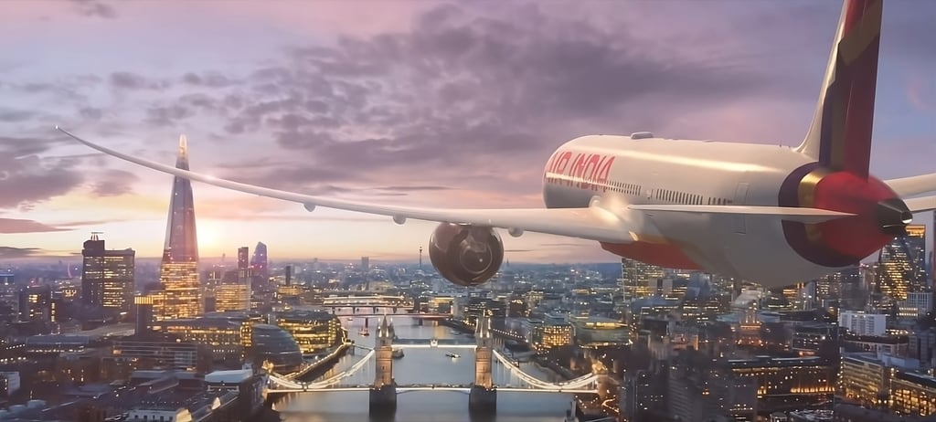 A screengrab from a promotional video showing a computer-generated aircraft sporting Air India’s new livery as it flies over London. Photo: YouTube/@AirIndiaOfficial