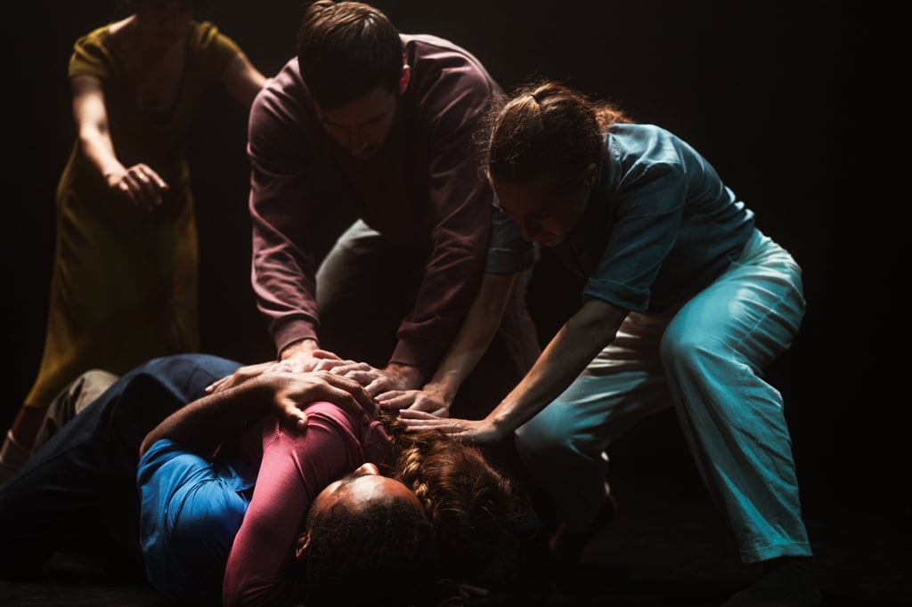 The second part of Double Murder, titled The Fix, provides a counterbalance to the violent overtones of Clowns by exploring more vulnerable human connections through gentle movements. Photo: Todd MacDonald