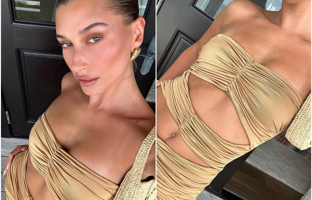 Hailey Bieber’s latte make-up look and matching outfit. Photo: @haileybieber/Instagram