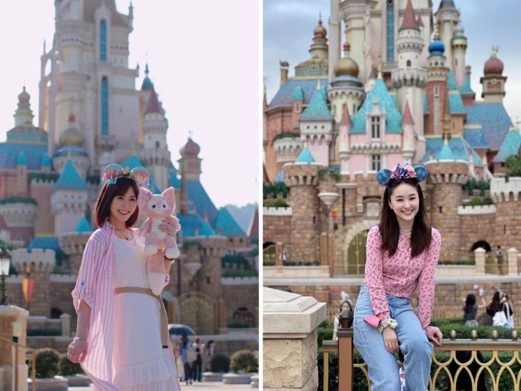 Actresses Moon Lau and Jeannie Chan posing in Minnie headbands at Hong Kong Disneyland. Photos: @arryuu, @missjni/Instagram