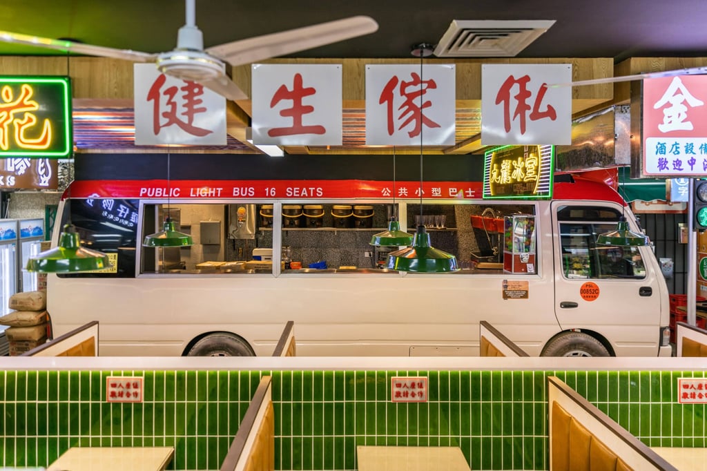The Burwood branch of Kowloon Cafe features a replica of a Hong Kong red minibus. Photo: Kowloon Cafe The Burwood branch of Kowloon Cafe features a replica of a Hong Kong red minibus. Photo: Kowloon Cafe