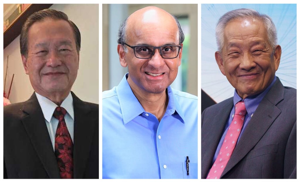 (From left) Singapore presidential candidates Tan Kin Lian, Tharman Shanmugaratnam and Ng Kok Song. Photo: SCMP Composite
