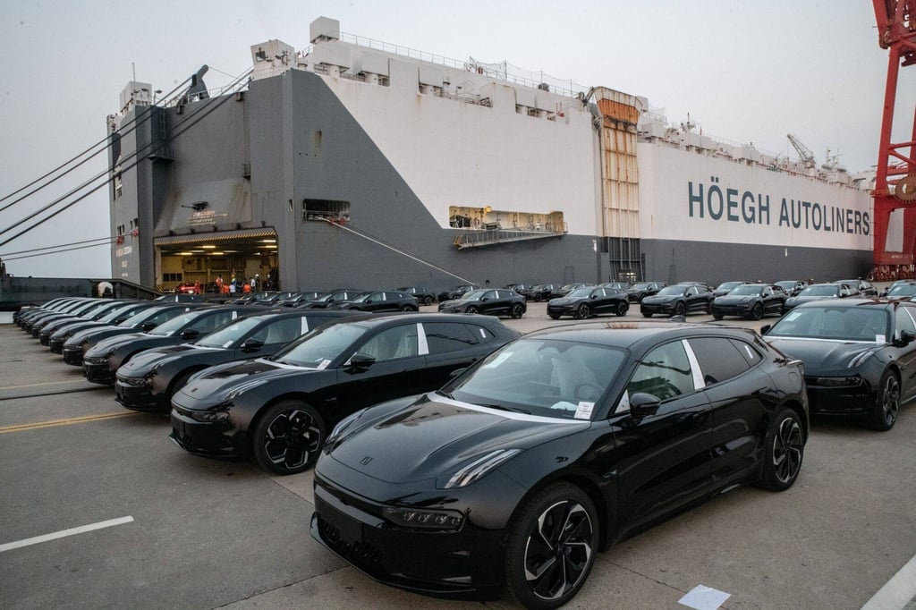 Geely Automobile Holdings’ Zeekr EVs bound for Europe are seen at Taicang port, Jiangsu province. Photo: Bloomberg Geely Automobile Holdings’ Zeekr EVs bound for Europe are seen at Taicang port, Jiangsu province. Photo: Bloomberg