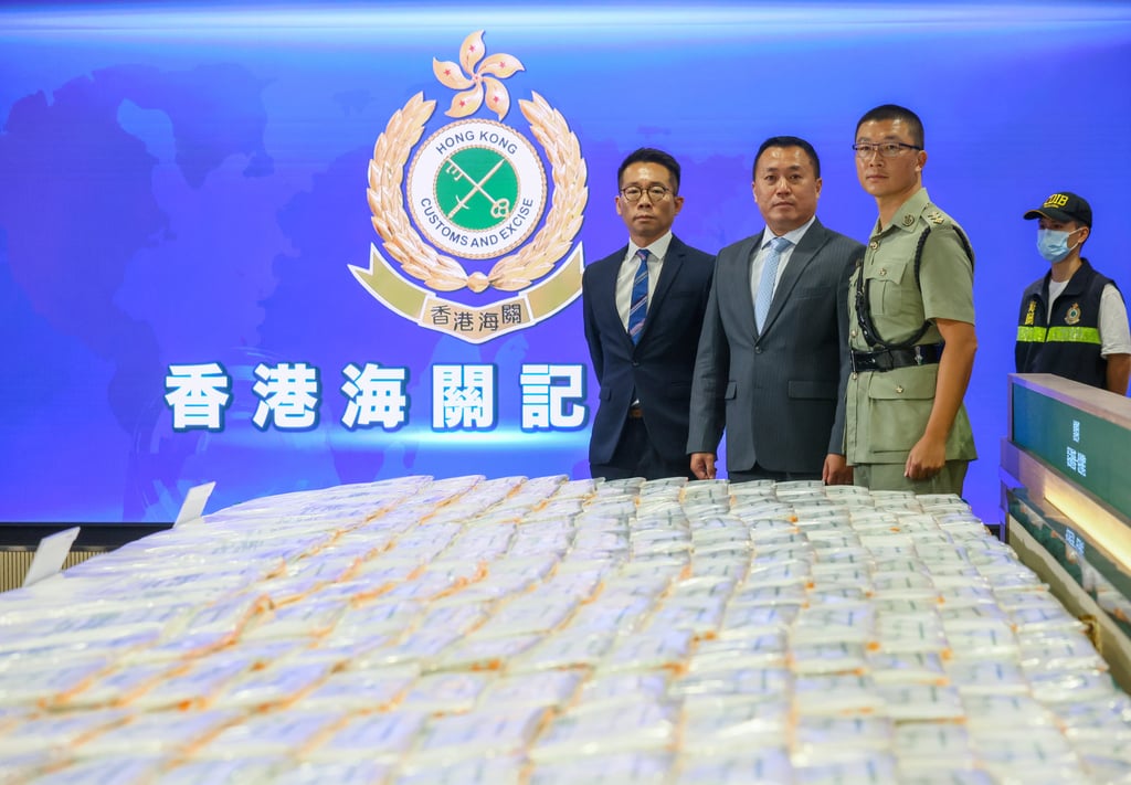 Customs officers confiscated 240kg of crystal meth worth HK$170 million in the international operation. Photo: Dickson Lee Customs officers confiscated 240kg of crystal meth worth HK$170 million in the international operation. Photo: Dickson Lee