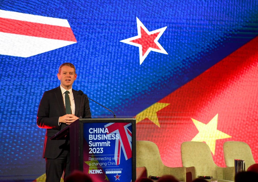 New Zealand Prime Minister Chris Hipkins delivers a keynote speech at the 9th Annual China Business Summit in Auckland on July 17. Photo: Xinhua