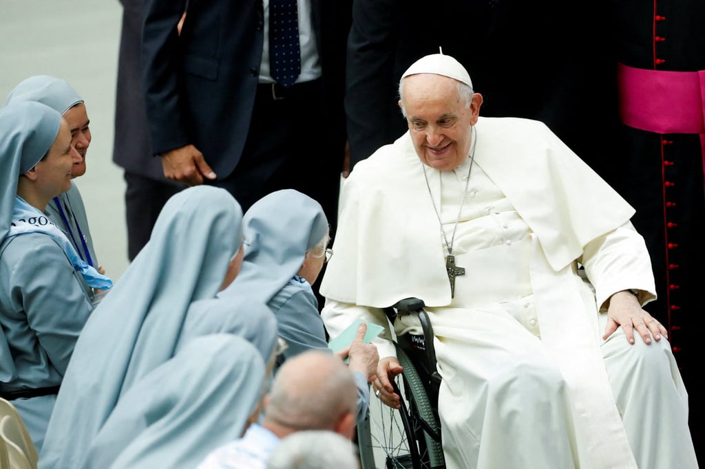 Pope Francis attends a meeting with nuns at the Vatican, Rome on Friday. Photo: Reuters