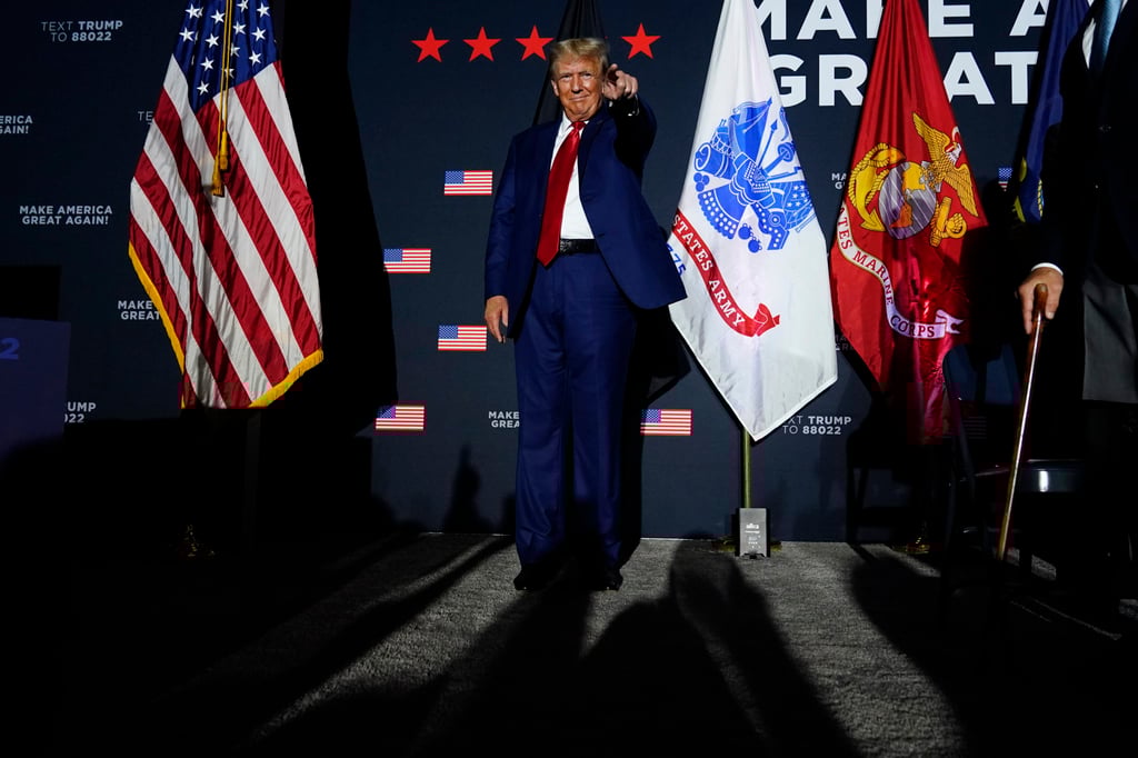 Donald Trump at a campaign rally in Windham, New Hampshire. Photo: AP Donald Trump at a campaign rally in Windham, New Hampshire. Photo: AP