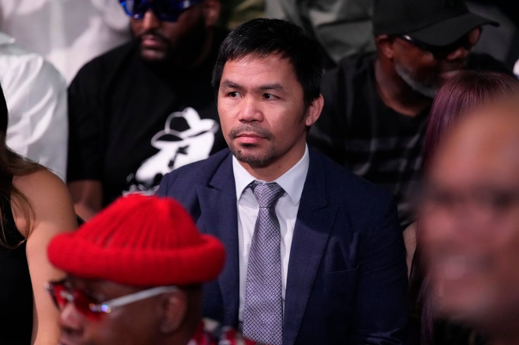 Former boxer Manny Pacquiao was ringside for Errol Spence Jnr and Terence Crawford’s fight in July. Photo: AP Former boxer Manny Pacquiao was ringside for Errol Spence Jnr and Terence Crawford’s fight in July. Photo: AP