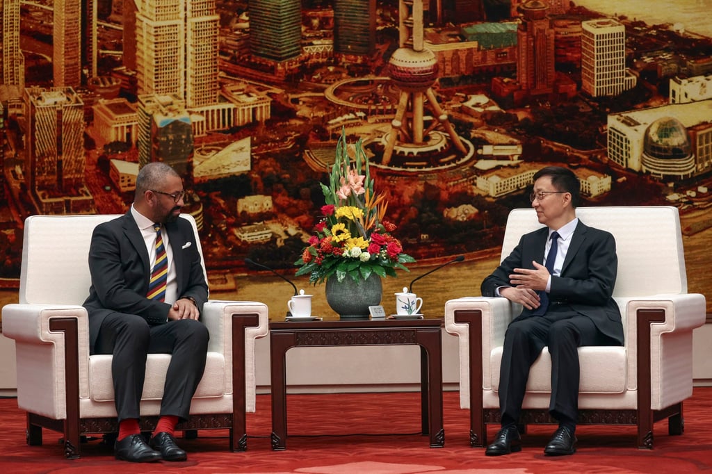 British Foreign Secretary James Cleverly and Chinese Vice-President Han Zheng meeting in Beijing. Photo: AP British Foreign Secretary James Cleverly and Chinese Vice-President Han Zheng meeting in Beijing. Photo: AP