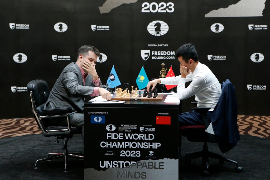 Ian Nepomniachtchi (left) from Russia and Ding Liren from China competing in a match to decide who will be the 17th men’s chess world champion, in Astana, Kazakhstan, on April 9, 2023. Photo: AFP Ian Nepomniachtchi (left) from Russia and Ding Liren from China competing in a match to decide who will be the 17th men’s chess world champion, in Astana, Kazakhstan, on April 9, 2023. Photo: AFP