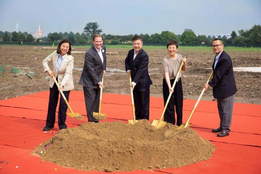 Executives of Shendi, The Walt Disney Company and Shanghai Disney Resort at the groundbreaking ceremony for the construction of the third hotel at the theme park on August 30, 2023. Photo: Handout