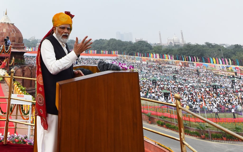 India’s Prime Minister Narendra Modi delivers a speech during a celebration of India’s Independence Day on August 15. Photo: Xinhua India’s Prime Minister Narendra Modi delivers a speech during a celebration of India’s Independence Day on August 15. Photo: Xinhua