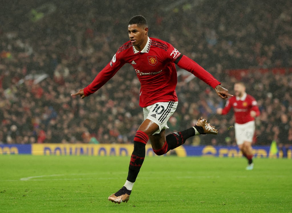 Manchester United’s Marcus Rashford celebrates scoring against Nottingham Forest. Photo: Reuters