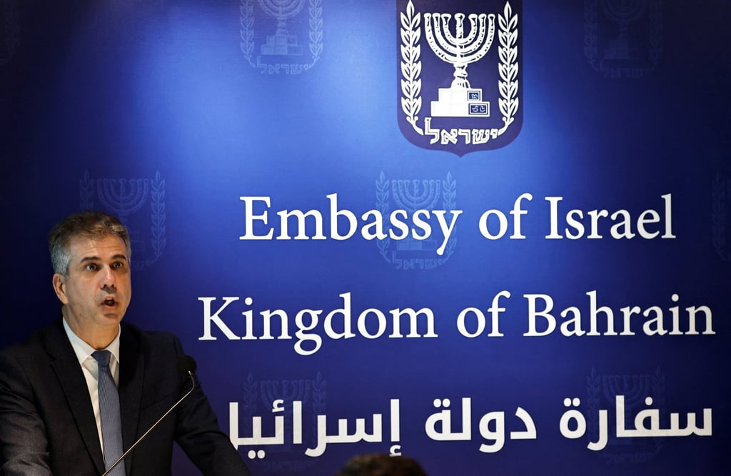 Israel’s Foreign Minister Eli Cohen during the inauguration of the Israeli embassy in Manama, Bahrain on Monday. Photo: Reuters