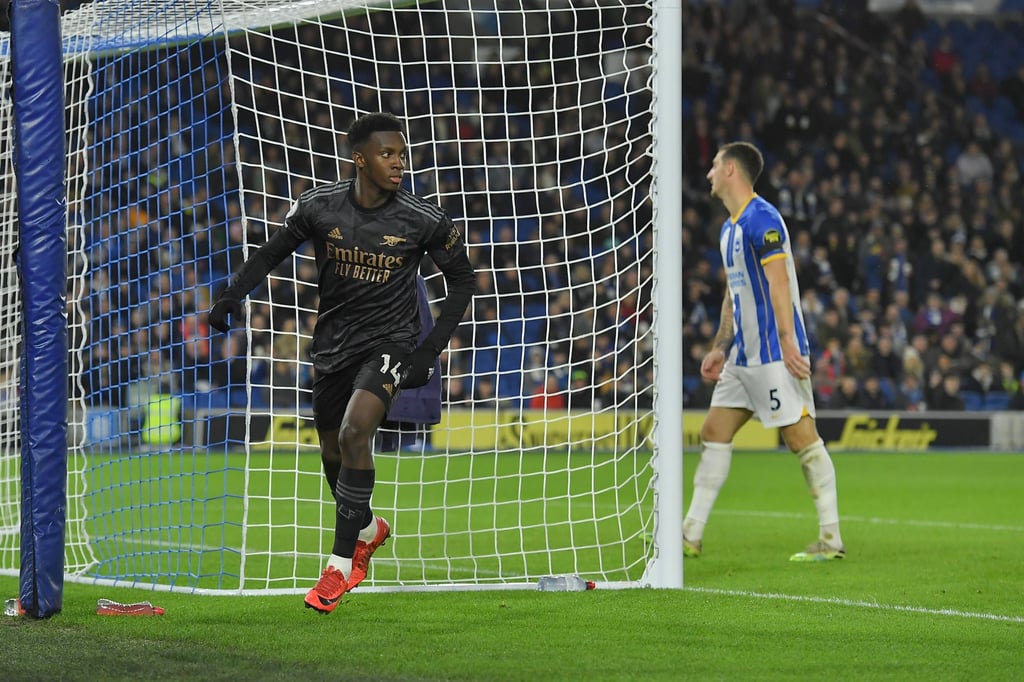 Eddie Nketiah of Arsenal celebrates scoring a goal. Photo: EPA-EFE