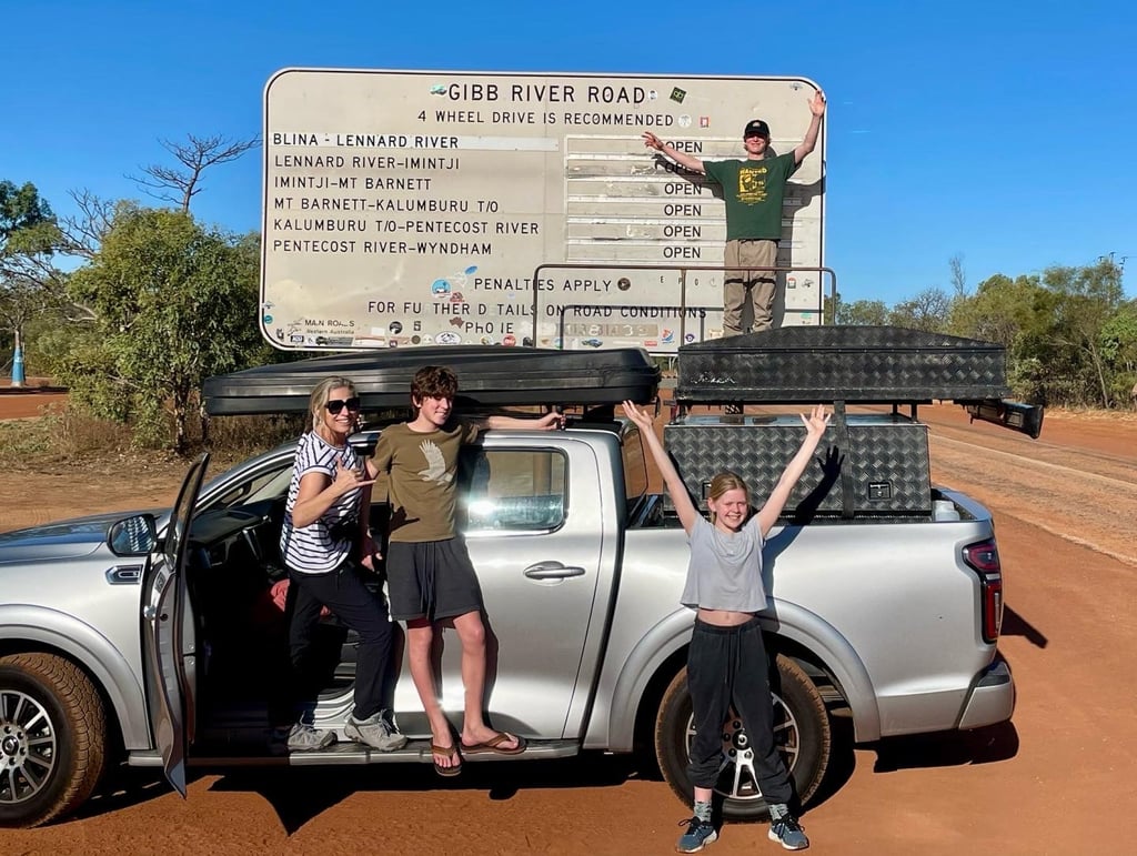 The writer’s family at the start of their adventure on the Gibb River Road through The Kimberley, a huge area in northwest Australia. Photo: Carolyn Beasley The writer’s family at the start of their adventure on the Gibb River Road through The Kimberley, a huge area in northwest Australia. Photo: Carolyn Beasley
