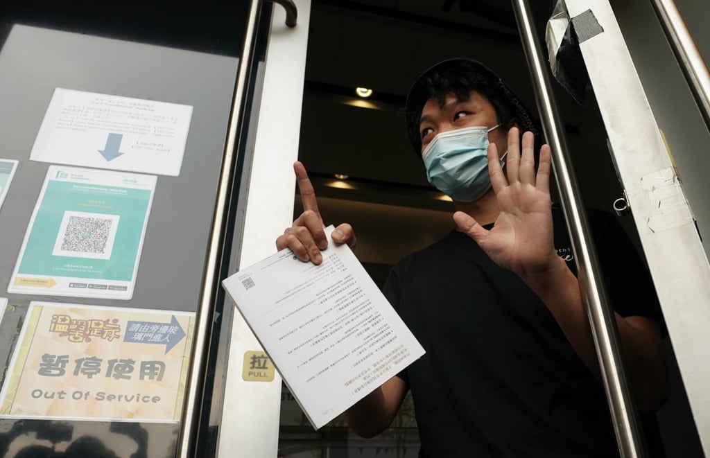 Jimmy Sham Tsz-kit reports to police in Yau Ma Tei police station in February 2021. Photo: Felix Wong Jimmy Sham Tsz-kit reports to police in Yau Ma Tei police station in February 2021. Photo: Felix Wong