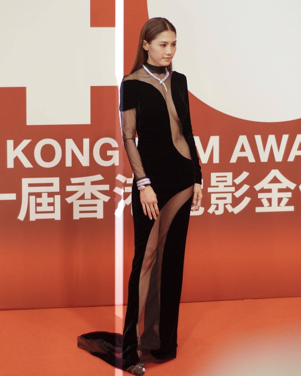 Chrissie Chau attended the Hong Kong Film Awards in 2022 wearing a Tom Ford gown. Photo: @chrissienana/Instagram