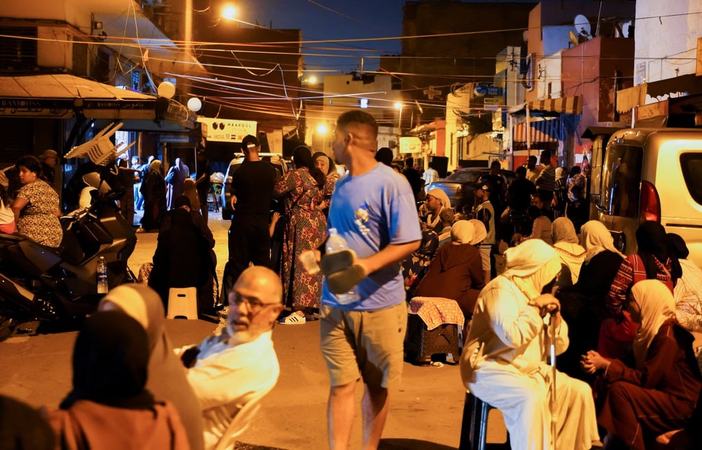 People gather in Casablanca following a powerful earthquake in Morocco on Saturday. Photo: Reuters People gather in Casablanca following a powerful earthquake in Morocco on Saturday. Photo: Reuters
