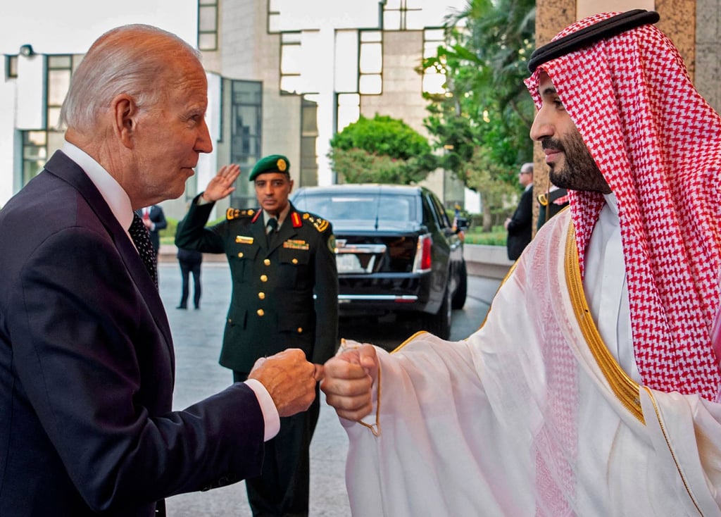 Saudi Crown Prince Mohammed bin Salman bumps fists with US President Joe Biden in Jeddah in July 2022. Photo: Saudi Royal Palace via AFP Saudi Crown Prince Mohammed bin Salman bumps fists with US President Joe Biden in Jeddah in July 2022. Photo: Saudi Royal Palace via AFP