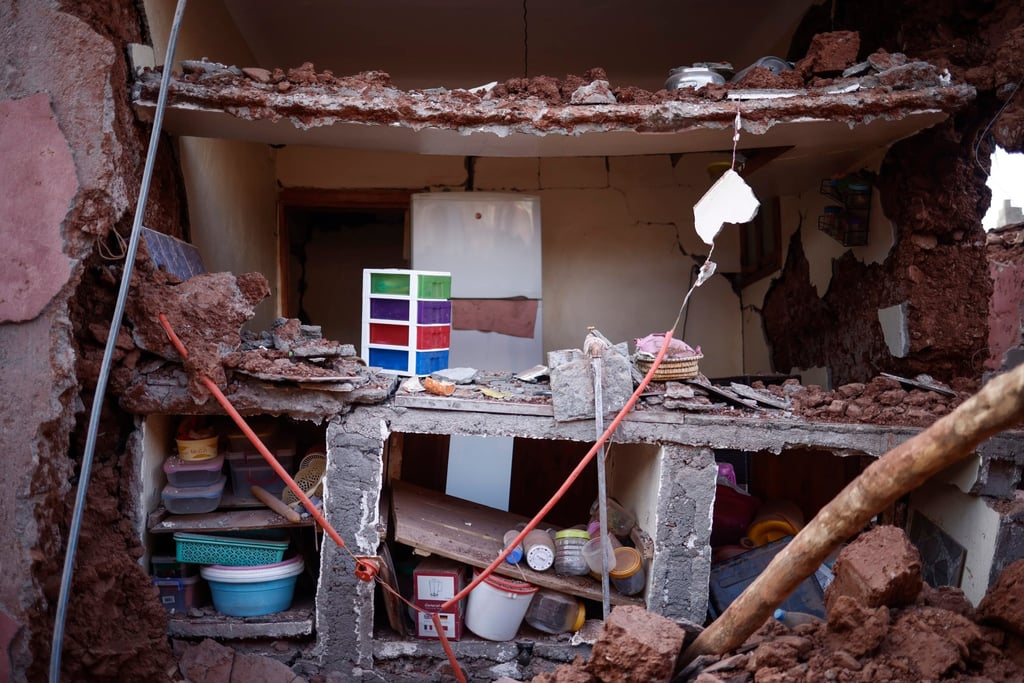 The kitchen of a building in Ouirgane, south of Marrakech, damaged by the earthquake in Morocco. Photo: EPA-EFE