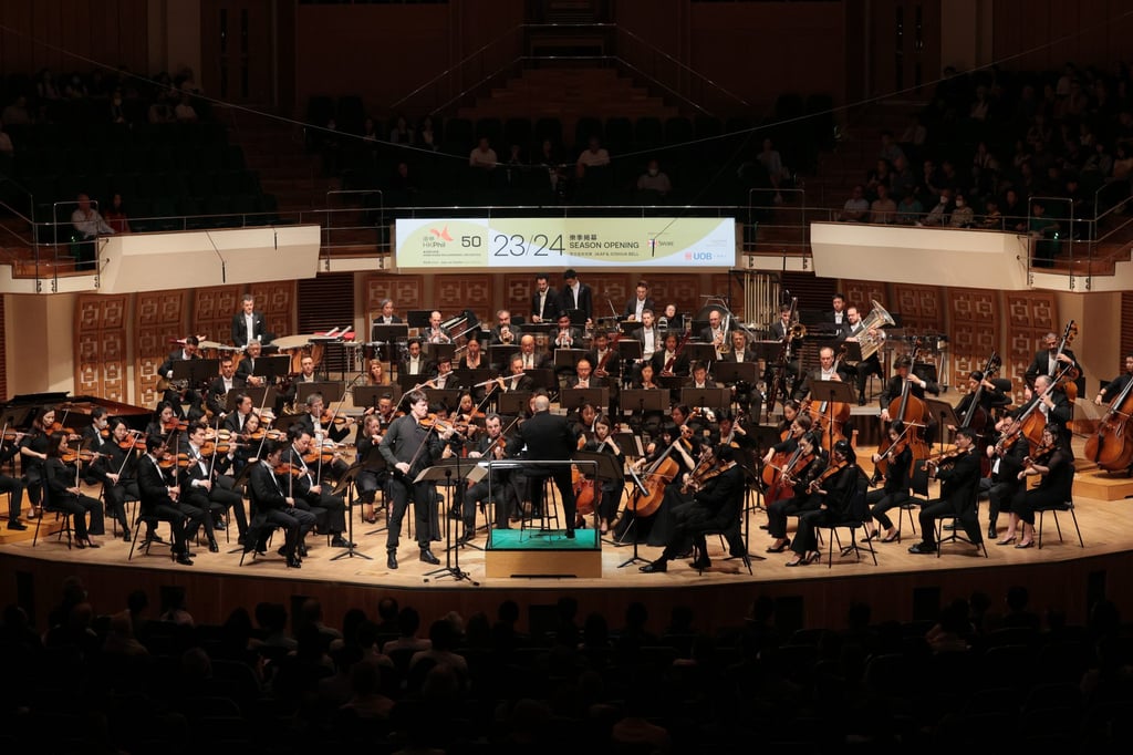 Violinist Joshua Bell and the Hong Kong Philharmonic Orchestra under conductor Jaap van Zweden perform the Asian premiere of “The Elements”. Photo: Keith Hiro/HK Phil