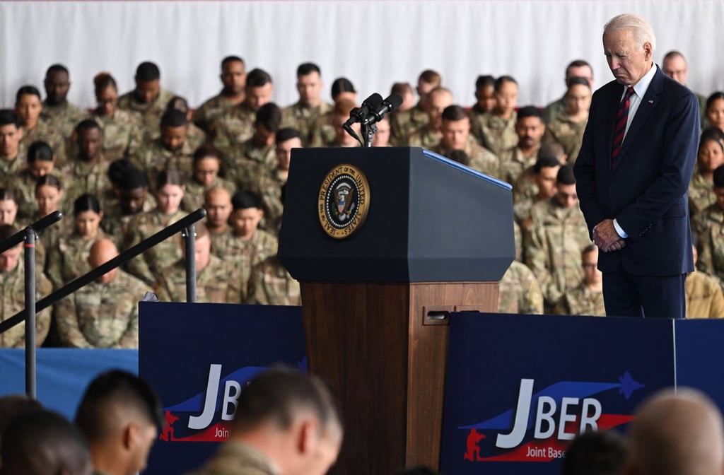 US President Joe Biden at Joint Base Elmendorf-Richardson in Anchorage, Alaska. Photo: TNS US President Joe Biden at Joint Base Elmendorf-Richardson in Anchorage, Alaska. Photo: TNS