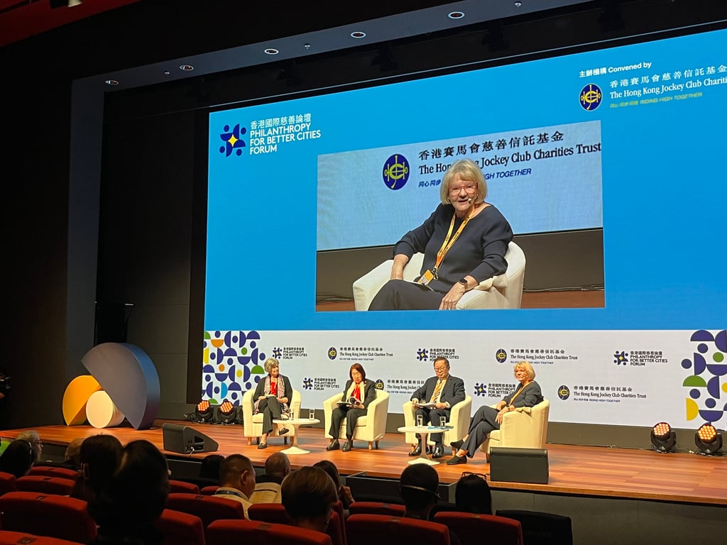 (Left to right) moderator Marla Salmon, Dr Etsuko Kita, Dr Donald Li and Professor Jill White at the Hong Kong Jockey Club Charitable Trust’s Philanthropy for Better Cities Forum. Photo: Emily Hung