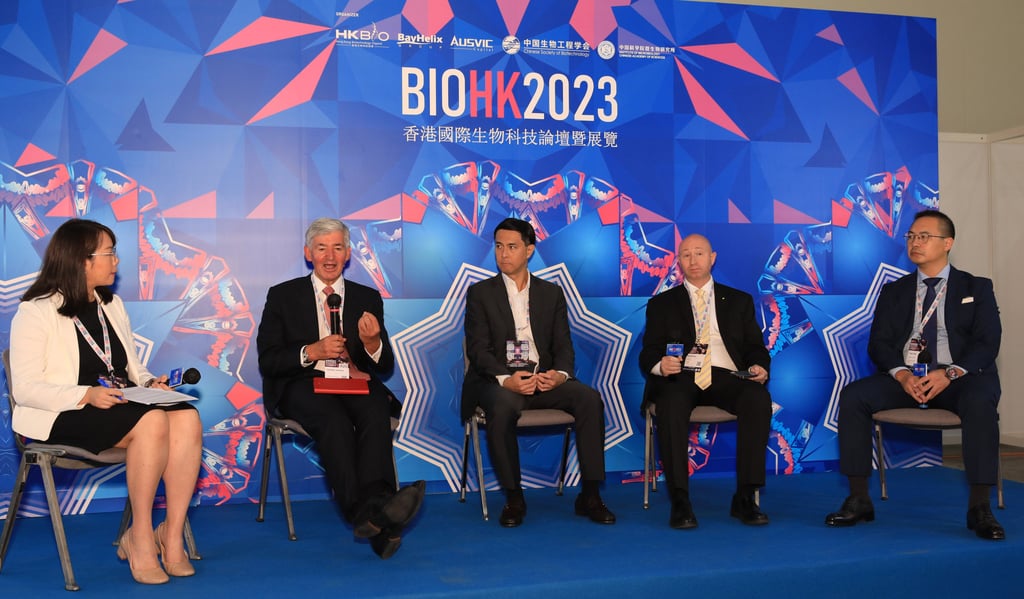 Jonathan Symonds (second left) co-chaired the external advisory board for UK Life Sciences Vision in 2021, the British government’s 10-year strategy for the healthcare industry to speed up innovations. Photo: SCMP Jonathan Symonds (second left) co-chaired the external advisory board for UK Life Sciences Vision in 2021, the British government’s 10-year strategy for the healthcare industry to speed up innovations. Photo: SCMP