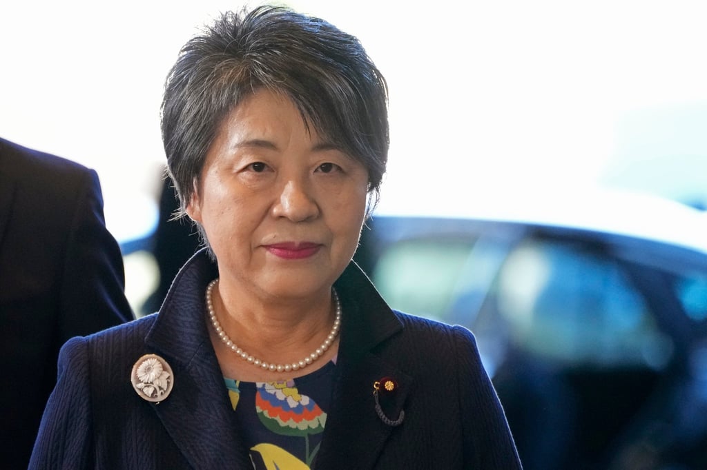 Yoko Kamikawa, Japan’s newly appointed foreign minister and one of the five women in Kishida’s new cabinet, arrives at the prime minister’s office in Tokyo on Wednesday. Photo: AP Yoko Kamikawa, Japan’s newly appointed foreign minister and one of the five women in Kishida’s new cabinet, arrives at the prime minister’s office in Tokyo on Wednesday. Photo: AP