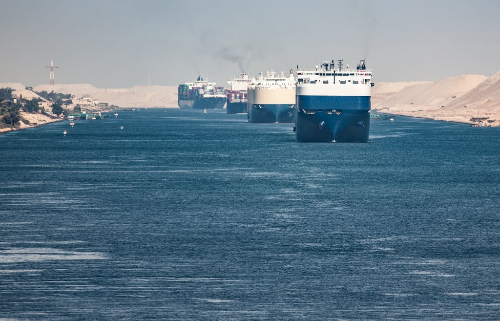 Cargo ships ply their trade on Egypt’s Suez Canal, a crucial maritime artery that links the Mediterranean and Red Seas. Photo: Shutterstock Cargo ships ply their trade on Egypt’s Suez Canal, a crucial maritime artery that links the Mediterranean and Red Seas. Photo: Shutterstock