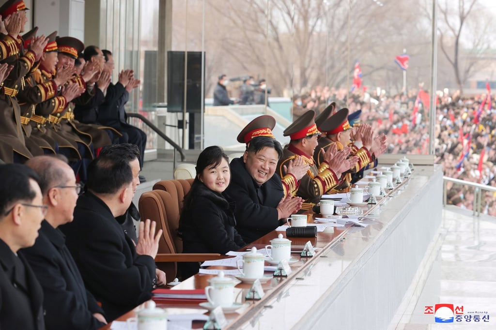 North Korean leader Kim Jong-un and his daughter watch games between government staff. Photo: EPA-EFE/KCNA North Korean leader Kim Jong-un and his daughter watch games between government staff. Photo: EPA-EFE/KCNA