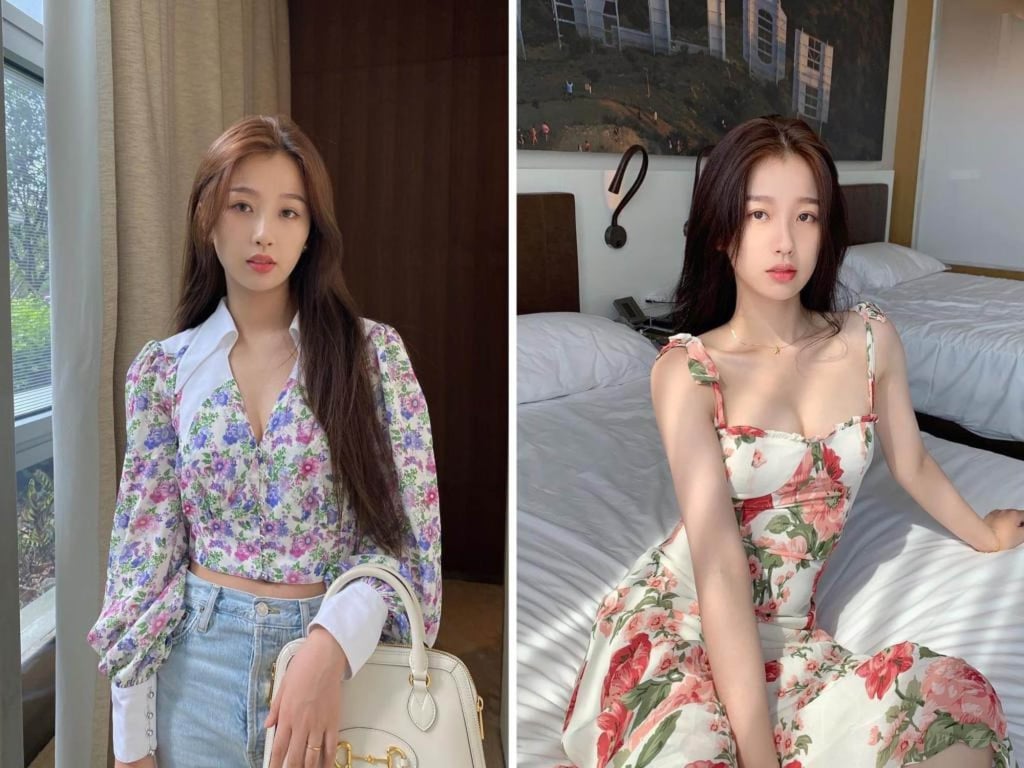 Esther Yu Shuxin in two different floral looks posted to her Instagram account. Photo: @estheeerrrrr/Instagram Esther Yu Shuxin in two different floral looks posted to her Instagram account. Photo: @estheeerrrrr/Instagram