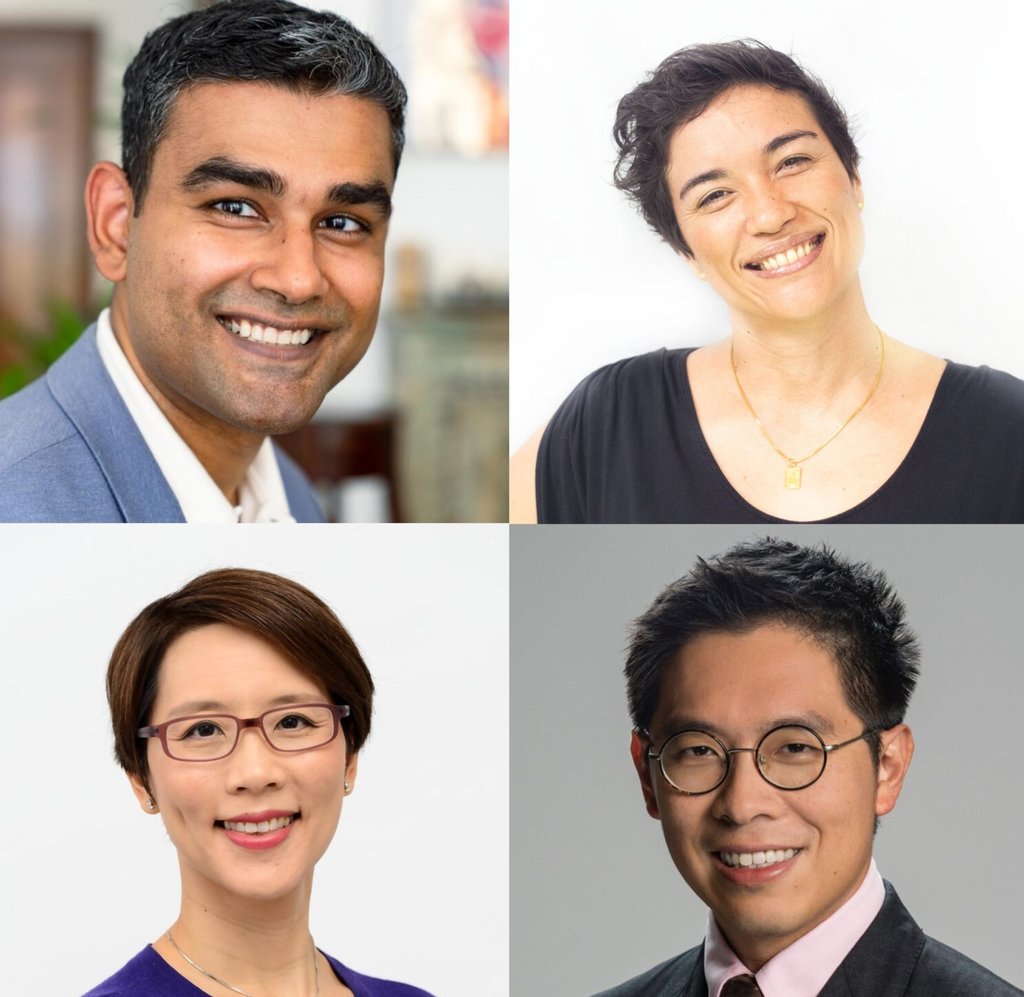 Speakers in the tech segment are (clockwise from top left): Dr Deb Goswami, structured and generative AI technologist for developer programmes, Asia-Pacific South, at Nvidia; Kay Poh Gek Vasey, founder of MeshMinds Foundation; Chng Kai Fong, permanent secretary (development) of Singapore’s Ministry of Communications and Information; and Dr Ming Tan, founding executive director of the Tech for Good Institute.