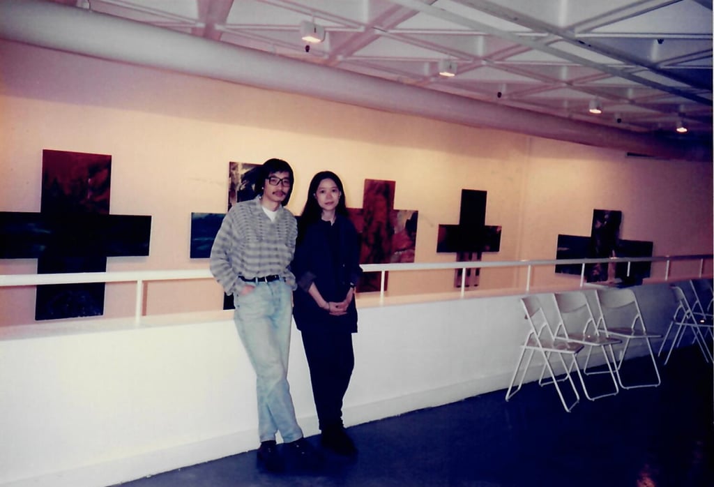 Yeung Tong-lung (left) and Sze Yuen at their first joint exhibition, “Solo·Exhibitions·Twice”, at the Hong Kong Arts Centre, in 1995. Photo: courtesy of the artists Yeung Tong-lung (left) and Sze Yuen at their first joint exhibition, “Solo·Exhibitions·Twice”, at the Hong Kong Arts Centre, in 1995. Photo: courtesy of the artists