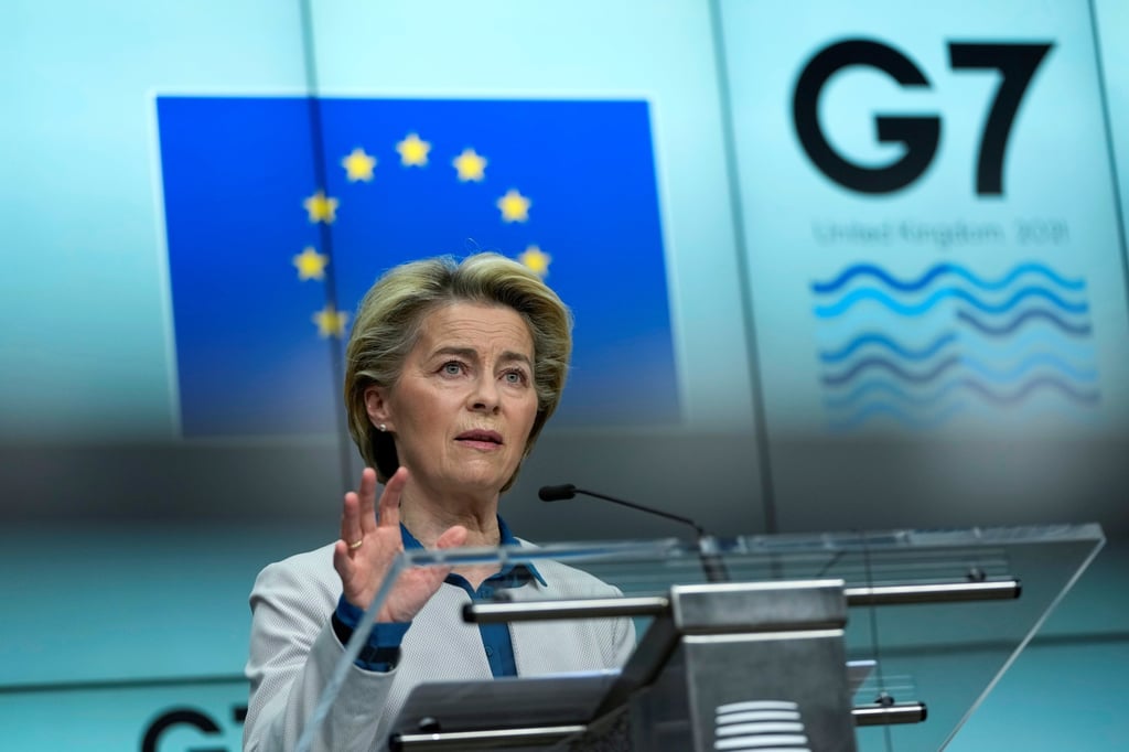 European Commission President Ursula von der Leyen speaks at a news conference. Photo: Reuters