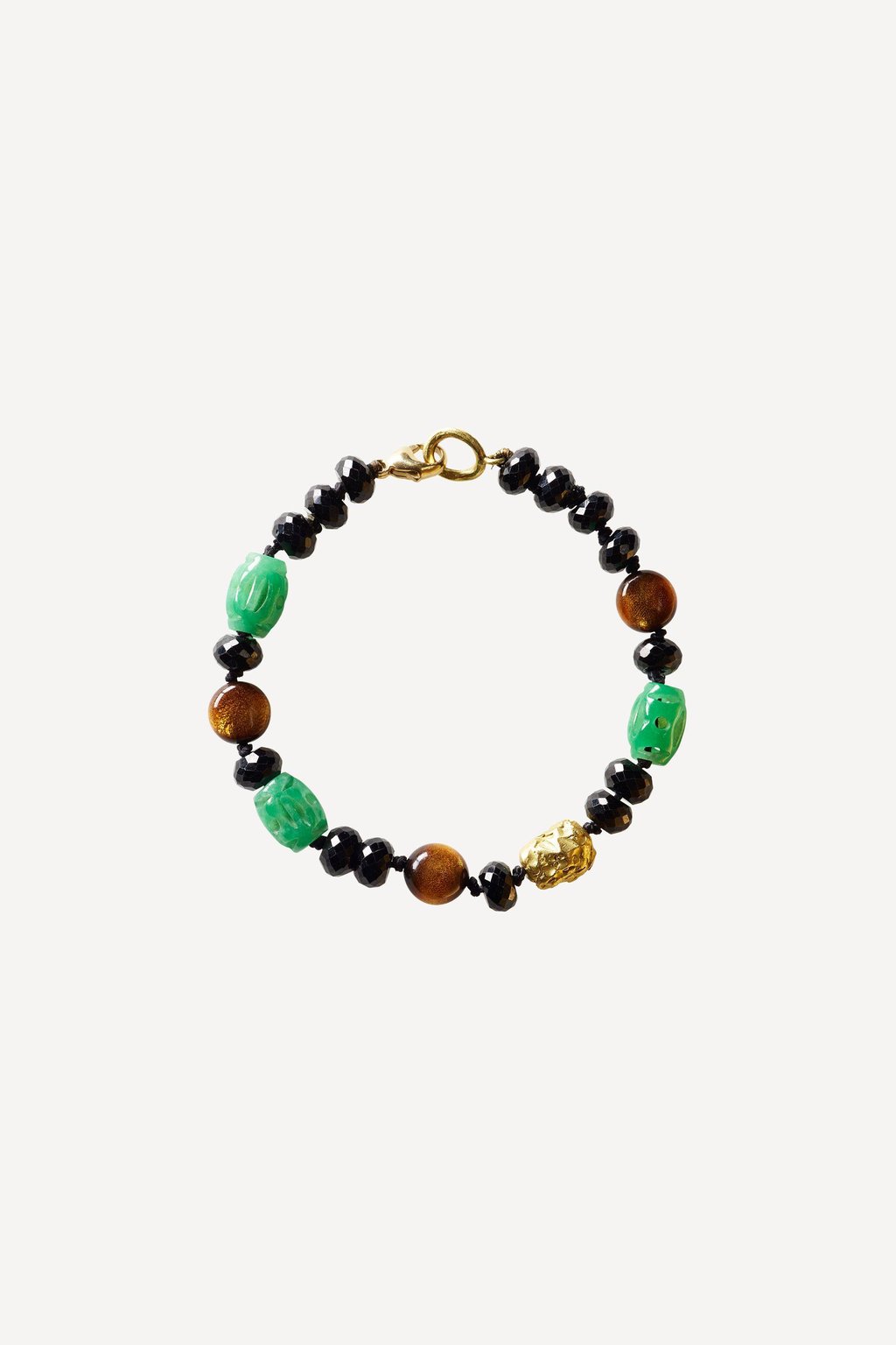 Yellow gold, black spinel and jade Isha bracelet by Elhanati
