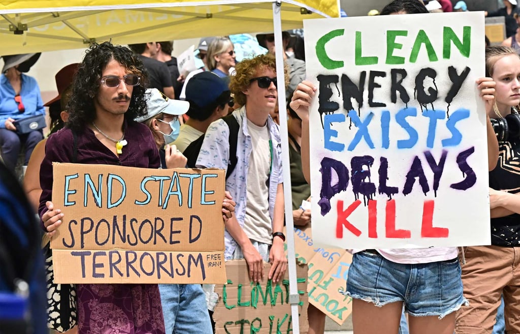 Activists taking part in a climate strike rally in Los Angeles, California. Photo: AFP Activists taking part in a climate strike rally in Los Angeles, California. Photo: AFP