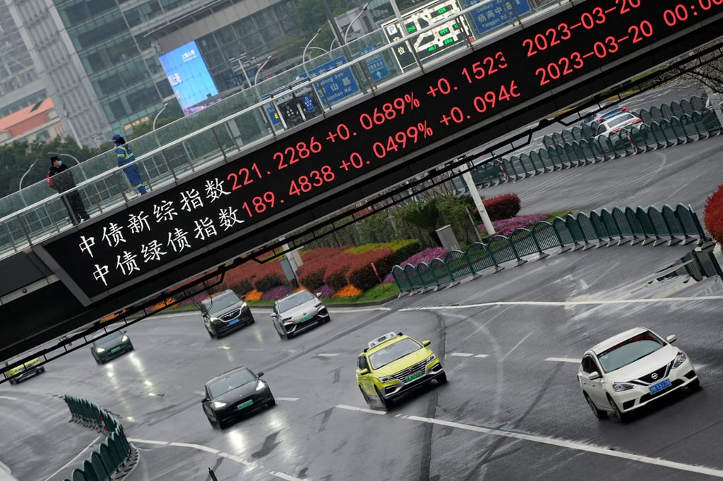 An electronic board shows stock indexes in Shanghai in March 2023. Photo: Reuters An electronic board shows stock indexes in Shanghai in March 2023. Photo: Reuters
