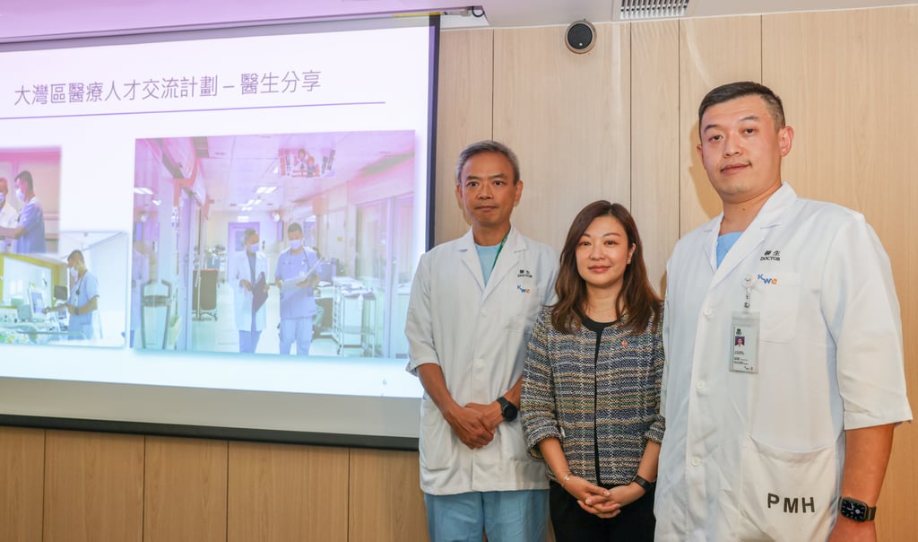 Dr Gladys Kwan, flanked by Dr Yeung Yiu-cheong (left) and Dr Kuang Yukun, says the bay area scheme is a “win-win situation”. Photo: Yik Yeung-man